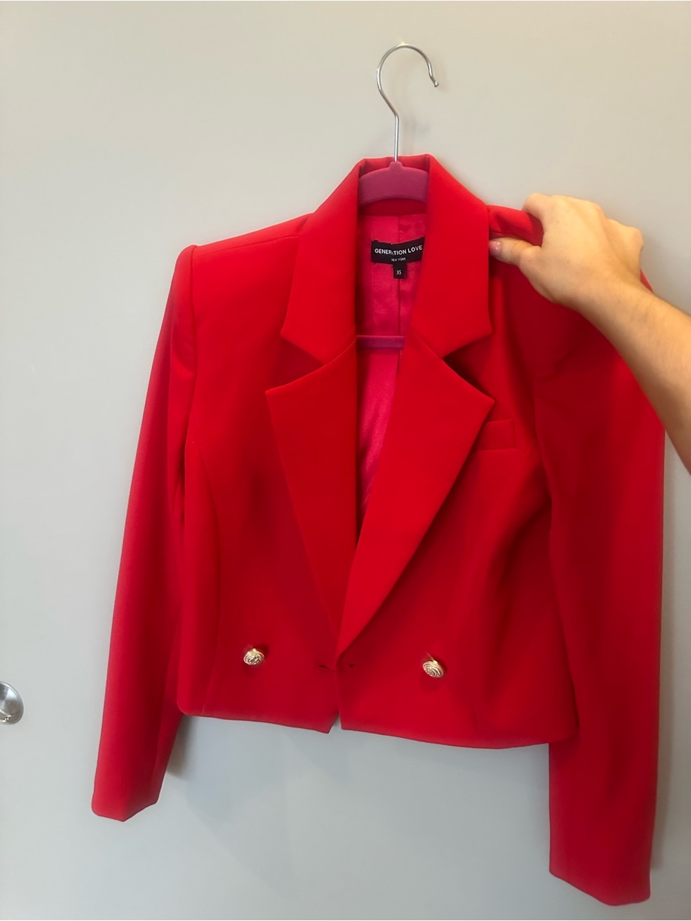 Generation Love Vibrant Red Cropped Double-Breasted Blazer